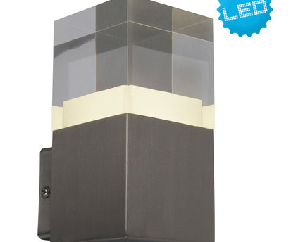 LED externe wandlamp "Leah" gemaakt van metaal en plastic in stalen blanke, geïntegreerde LED