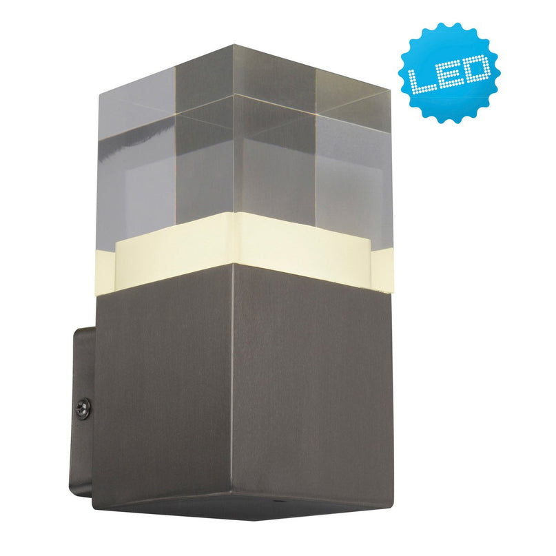 LED externe wandlamp "Leah" gemaakt van metaal en plastic in stalen blanke, geïntegreerde LED