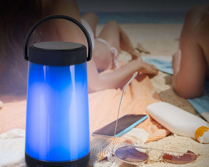 LED -tafellicht met BT -luidspreker "Festa" voor buitenruimte gemaakt van zwart plastic met geïntegreerde LED's, 18 cm hoog