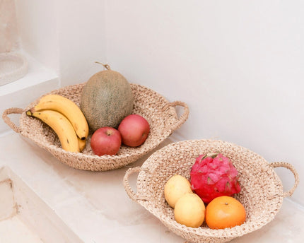 Geweven Raffia schaal | Fruitschaal gemaakt van lichte natuurlijke vezels | Broodmand RAGA (2 maten)