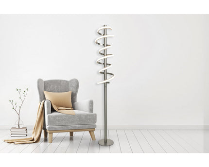LED staande lamp "Belleza", moderne vloerlamp gemaakt van metaal en plastic in nikkel mat en wit, met stevig ingebouwde LED's, 140 hoog, verlichting voor woonkamer, eetkamer, slaapkamer of kantoor.