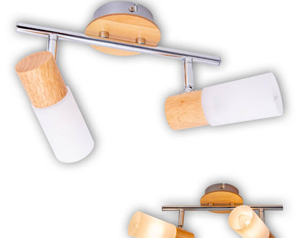 2 Wandplafondspot "Todtnau", metaal, hout en plastic, E14, 39 cm lang