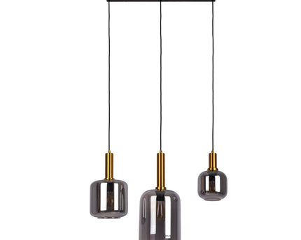3 hanglamp "fumo", hanglamp gemaakt van metaal en glas in zwart, met E14 -aansluiting, voor eetkamer, woonkamer, gang of kantoor, hangende lamp 82 cm lang