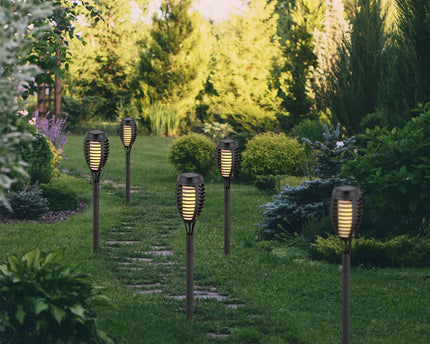 3 Set LED Earth Spit "Torch" 58 cm gemaakt van grijs plastic, met geïntegreerd LED, zonnelampje voor buiten