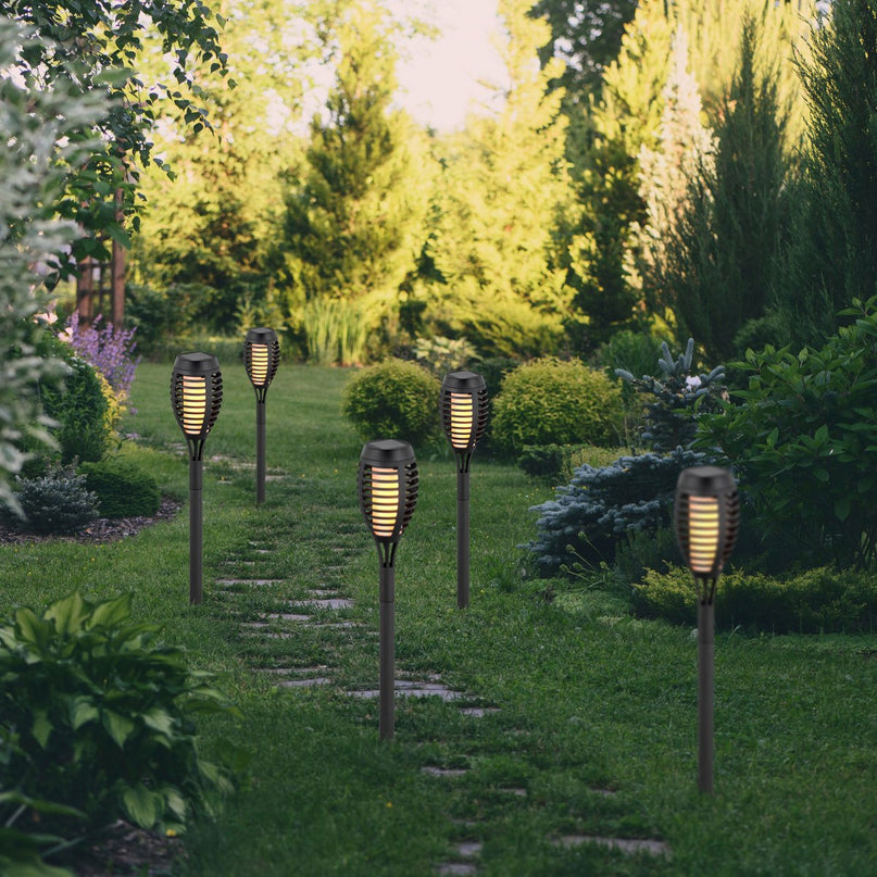 3 Set LED Earth Spit "Torch" 58 cm gemaakt van grijs plastic, met geïntegreerd LED, zonnelampje voor buiten