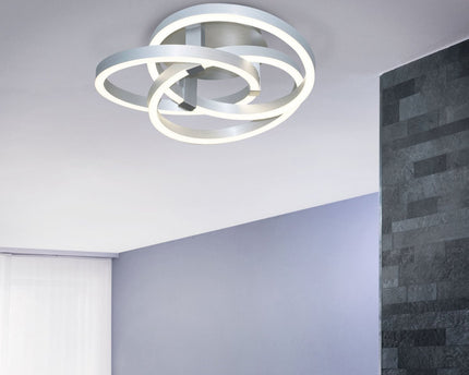 Smart Home LED plafondlicht "Divora" Ø 70 cm, plafondlamp gemaakt van metaal, aluminium geborsteld en wit plastic, met veel functies, stevig gebouwd -in LED's, verlichting voor woonkamer, eetkamerkantoor of gang
