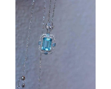 Sprankelende blauwe topaz vierkante hanger ketting