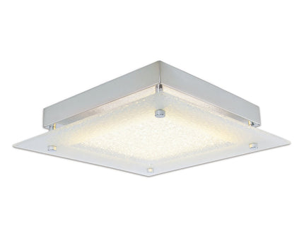LED-plafondlamp met kristaloptica "Leeds", zijlengte 25 cm, gemaakt van chroomkleurig metaal en helder, gestructureerd glas, geïntegreerde LED's, warm wit