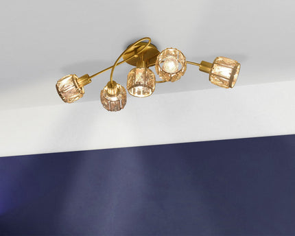 5-geleide plafondlamp "Josefa", metalen plafondlamp in goud, met E14-aansluiting, voor eetkamer, woonkamer, hal of kantoor, lamp voor woonkamer, eetkamer, hal of hal, 61 x 36 x 21 cm