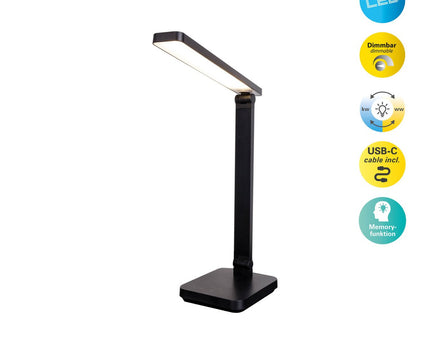 LED -tafellamp "Mover" zwart, metaal en plastic, 38 cm hoog, opladen, dimpelbaar, CCT -kleurwisselaar