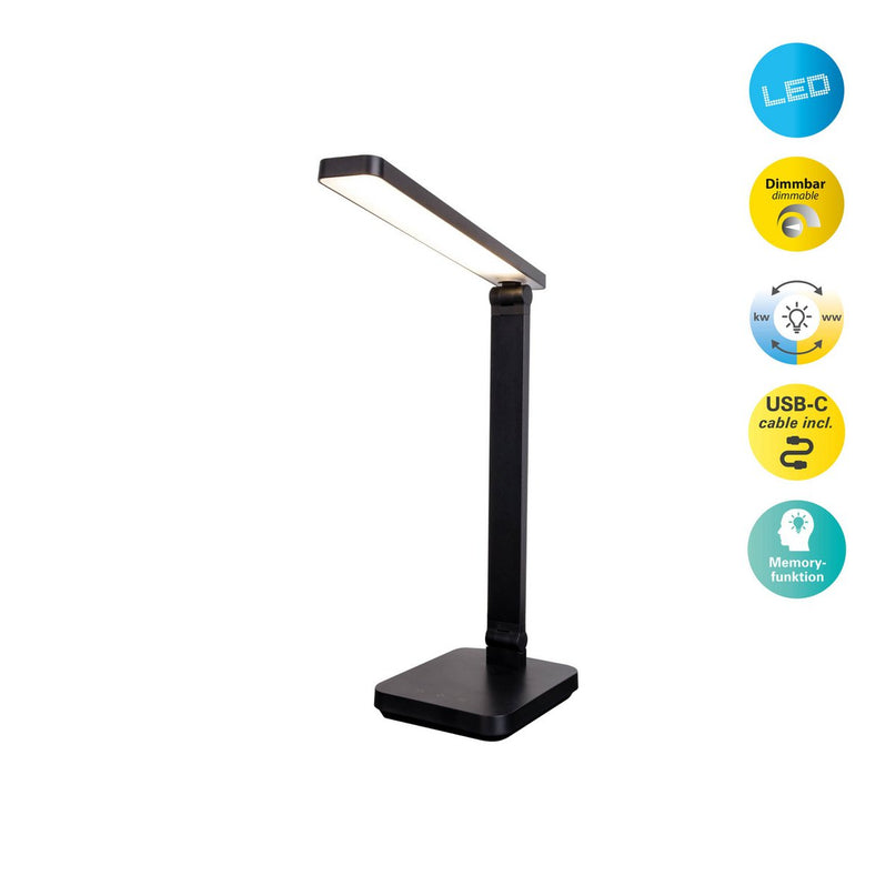 LED -tafellamp "Mover" zwart, metaal en plastic, 38 cm hoog, opladen, dimpelbaar, CCT -kleurwisselaar