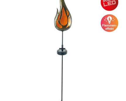 Led Solar Earth Skeer "Flame" aan de buitenkant van de grond Skeer gemaakt van bronzen gekleurd metaal en plastic, met geïntegreerde LED