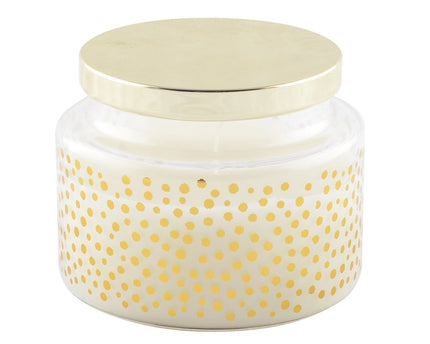 Ronde kaars met kleine stippen en gouden salie parfumdeksel