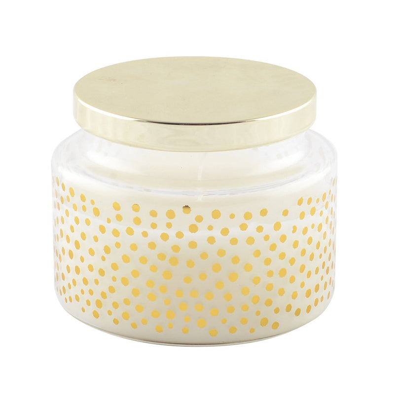 Ronde kaars met kleine stippen en gouden salie parfumdeksel