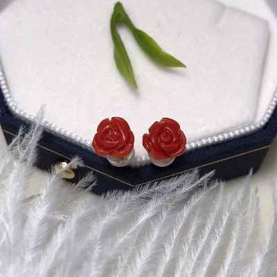 Tijdloos Red Coral Rose Flower Ear studs-18k goud
