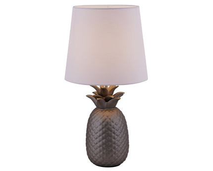 Keramisch tafellicht "ananas", keramische tafellamp met zilverkleurig glazuur en wit stofscherm, met E14-aansluiting, voor eetkamer, woonkamer, gang of kantoor, taflamp 45 cm hoog