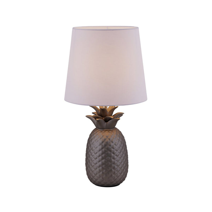 Keramisch tafellicht "ananas", keramische tafellamp met zilverkleurig glazuur en wit stofscherm, met E14-aansluiting, voor eetkamer, woonkamer, gang of kantoor, taflamp 45 cm hoog