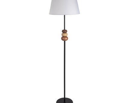 Staande lamp "Elina" 155 cm hoog, Ø 38 cm, metaal in zwart/bruin, tekstblazer in wit, E27