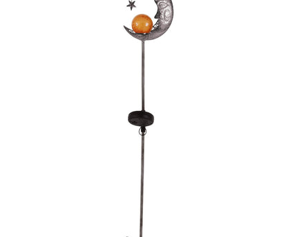 Led Solar Earth Spit "Moon", voor buiten, metaal en glazen aarde spies in zilver, met geïntegreerde LED