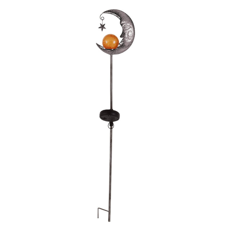 Led Solar Earth Spit "Moon", voor buiten, metaal en glazen aarde spies in zilver, met geïntegreerde LED