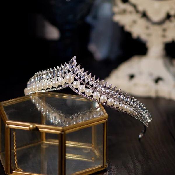 Prinseslook kristallen bruidstiara's met parels