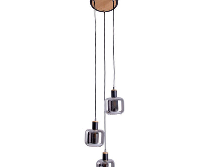 3 plafondlamp "fumoso", hanglamp gemaakt van metaal en glas in zwart, met E14 -aansluiting, voor eetkamer, woonkamer, hal of kantoor, hangende lamp Totale hoogte 123 cm.