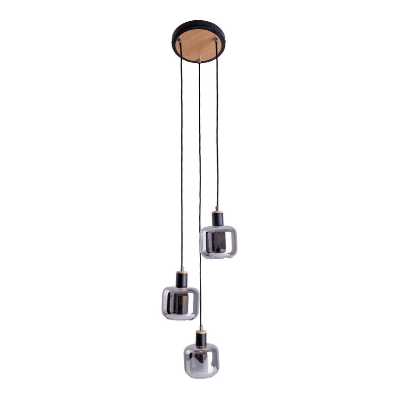 3 plafondlamp "fumoso", hanglamp gemaakt van metaal en glas in zwart, met E14 -aansluiting, voor eetkamer, woonkamer, hal of kantoor, hangende lamp Totale hoogte 123 cm.