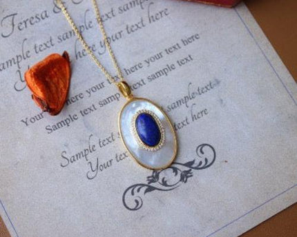 Lapis Lazuli MOP grote ovale hanger ketting
