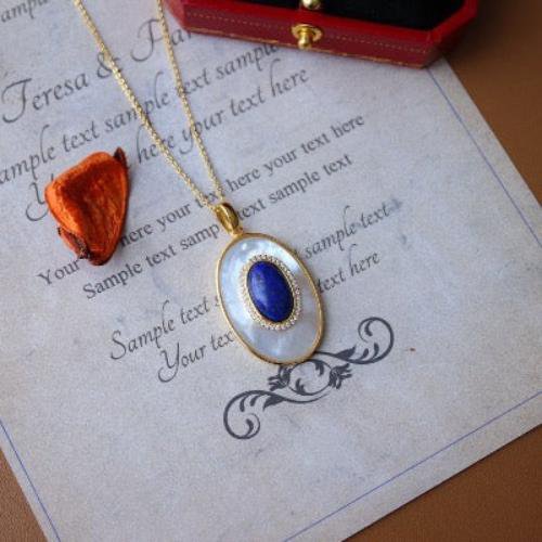 Lapis Lazuli MOP grote ovale hanger ketting