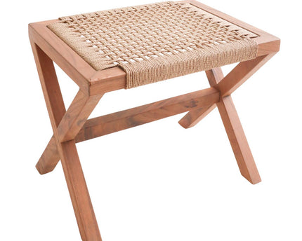 Grote houten kruk INDRA (beige) gemaakt van Trembesi met een zitvlak van geweven gerecycled papier