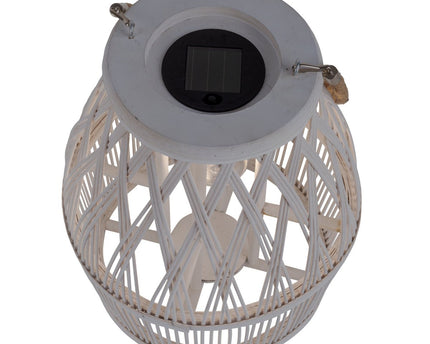 Led Solar Decolor "Korbinian" voor de tuin en het terras gemaakt van hout en rattan in de natuur, zonnelamp 34 cm hoog