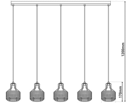 5 hanger lamp "foro" retro hanger lamp gemaakt van metaal in zwart en goud met E27 -versies, 96 cm lang. Stijlvolle verlichting voor woonkamer, eetkamer of keuken.