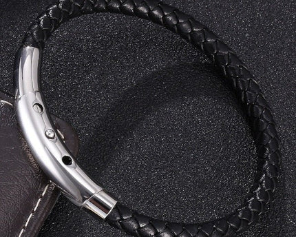 Echte gevlochten lederen armband-zilveren gesp