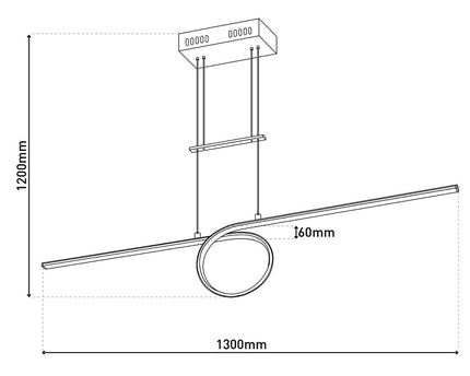 Led in ruil daarvoor hanglamp "looplijn" 130 cm lang, met geïntegreerde LED, gemaakt van metaal en plastic