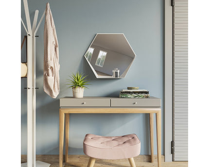 Gorillz Hive Wandspiegel met Plank - Hexagon Spiegel - 60 x 52 cm - Industrieel Wit