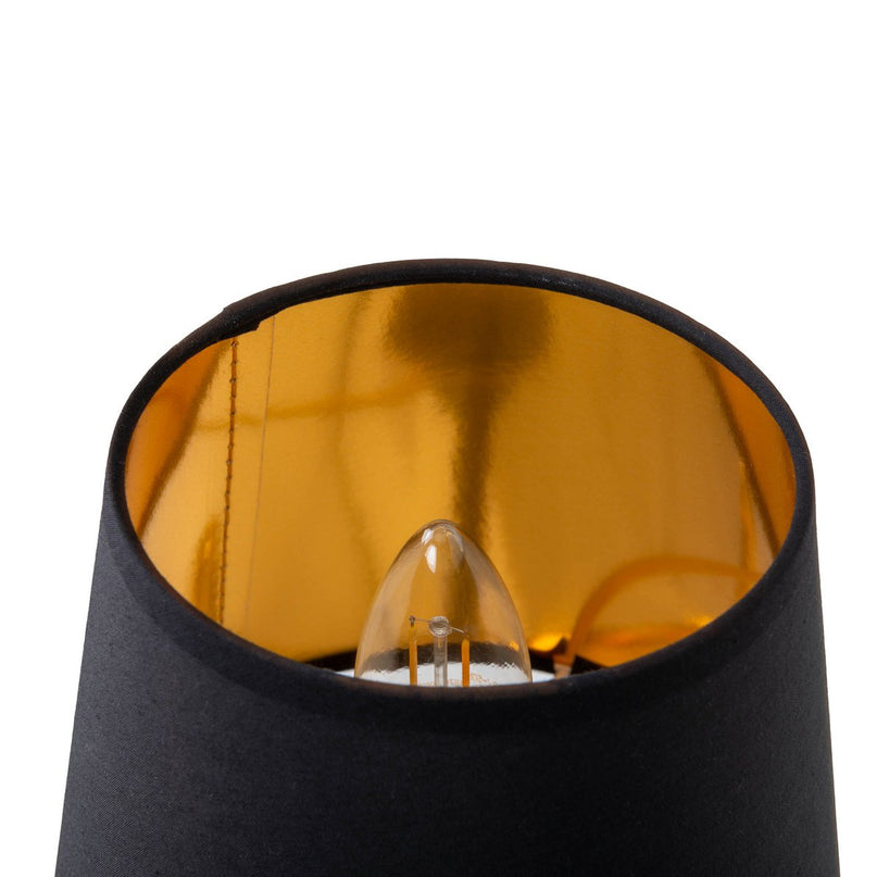 Tafellamp "helge" Ø 18 cm, hoogte ca. 45 cm, gemaakt van keramiek in zwart en gouden, zwarte tekstbladen