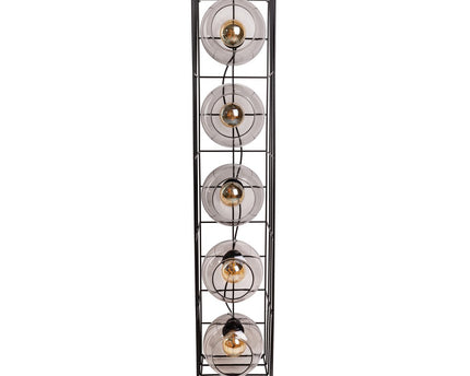 Glasse-stand-lamp "Cesta" vloerlamp gemaakt van zwarte metalen draad en getinte glas, met E27-aansluiting, 95 cm hoog, voor eetkamer, woonkamer, gang of kantoor,