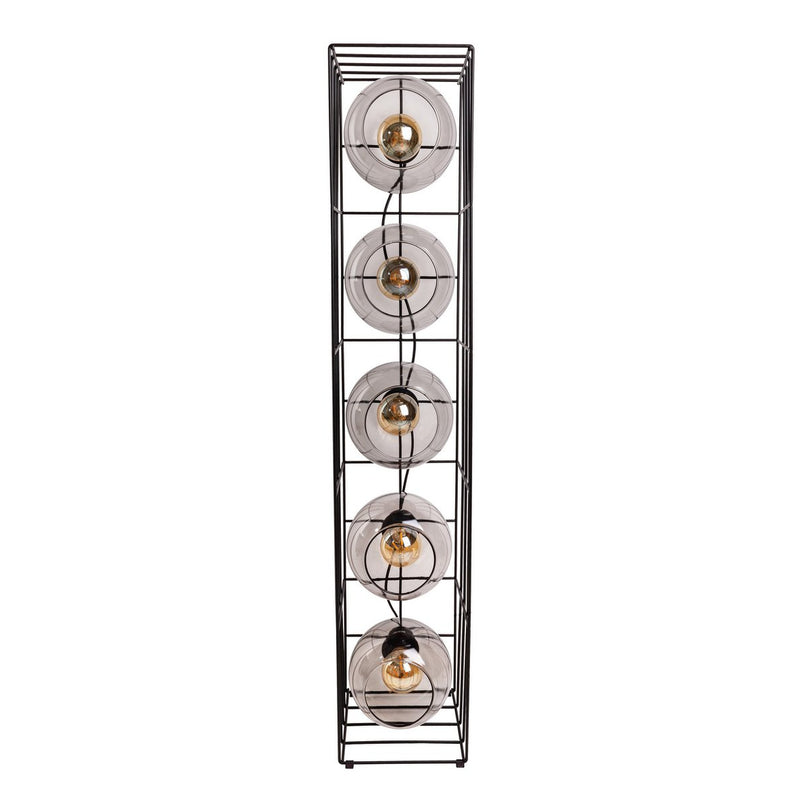 Glasse-stand-lamp "Cesta" vloerlamp gemaakt van zwarte metalen draad en getinte glas, met E27-aansluiting, 95 cm hoog, voor eetkamer, woonkamer, gang of kantoor,