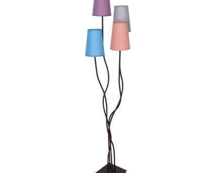 Textiel staande lamp 4-flame "boho" kleurrijke, vloerlamp met kleurrijke paraplu's, met E14-aansluiting, voor eetkamer, woonkamer, gang of kantoor, 140 cm hoog