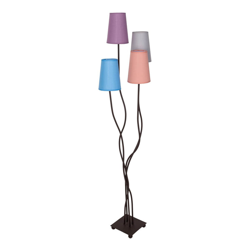 Textiel staande lamp 4-flame "boho" kleurrijke, vloerlamp met kleurrijke paraplu's, met E14-aansluiting, voor eetkamer, woonkamer, gang of kantoor, 140 cm hoog