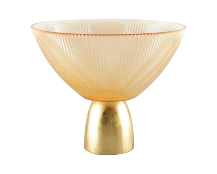 Geribbelde holle gesneden barnsteen op gouden voet 22x22x18cm