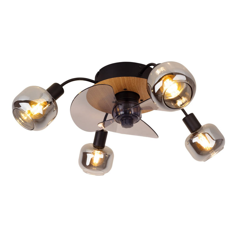 Plafondlamp inclusief ventilator "fumoso", in zwart, bruin en natuur, voor E27, Ø 51 cm