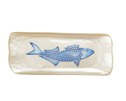 Vanille rechthoekig gerecht met blauwe vis 31,7x12.7x2.5 cm