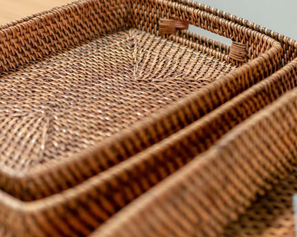 Rechthoekig rotan dienblad | Dienblad | Groot Decoratief Dienblad AMAHAI Bruin (3 maten)