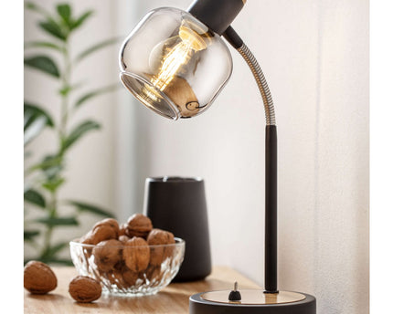Tafellamp "fumoso", tafellamp gemaakt van metaal en glas in zwart, met E14 -aansluiting, voor eetkamer, woonkamer, gang of kantoor, tafellamp 34 cm hoog
