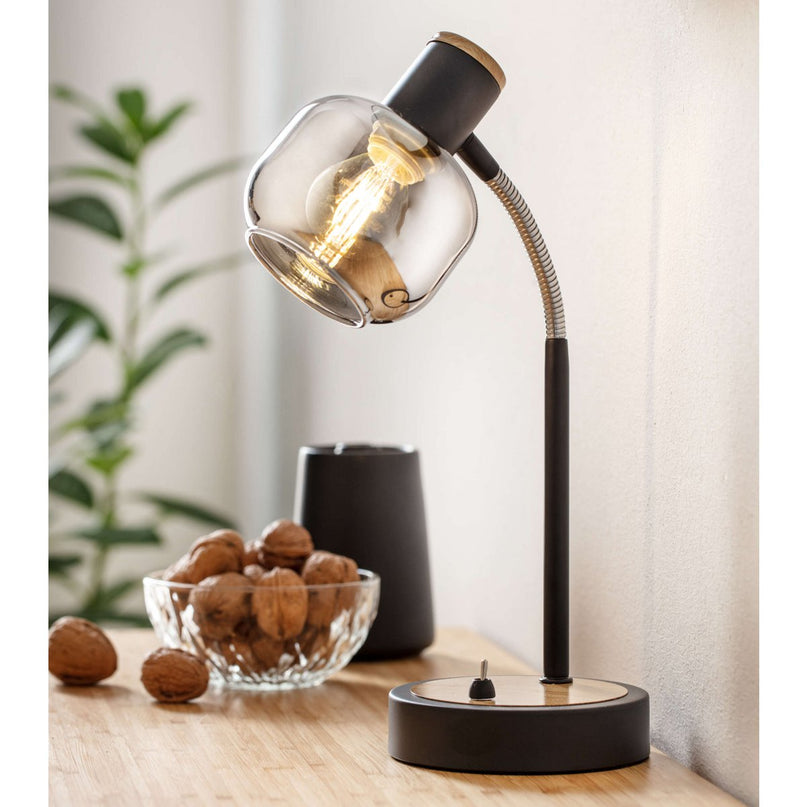 Tafellamp "fumoso", tafellamp gemaakt van metaal en glas in zwart, met E14 -aansluiting, voor eetkamer, woonkamer, gang of kantoor, tafellamp 34 cm hoog