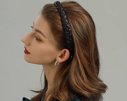 Vintage stijl gevlochten hoofdband in leerlook