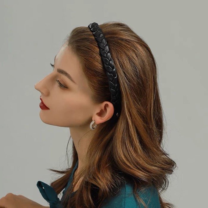 Vintage stijl gevlochten hoofdband in leerlook