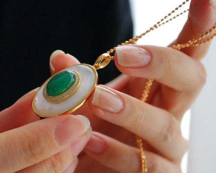 Koninklijke groene Onyx MOP ovale hanger ketting