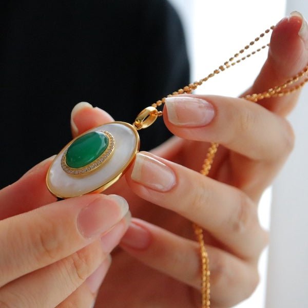 Koninklijke groene Onyx MOP ovale hanger ketting